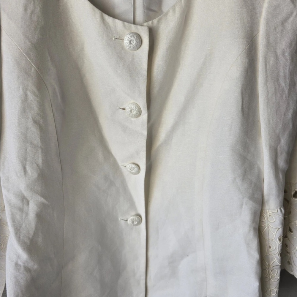 $240 Nipon Boutique Linen Blend Blazer Jacket Women Sz 6 Lace Flare Sleeve New - Picture 5 of 14